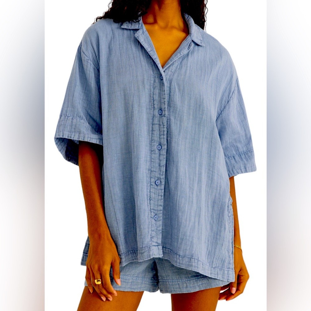 NWT Z Supply Wave Breaker Gauze Shirt & Shorts set Deep Indigo Large